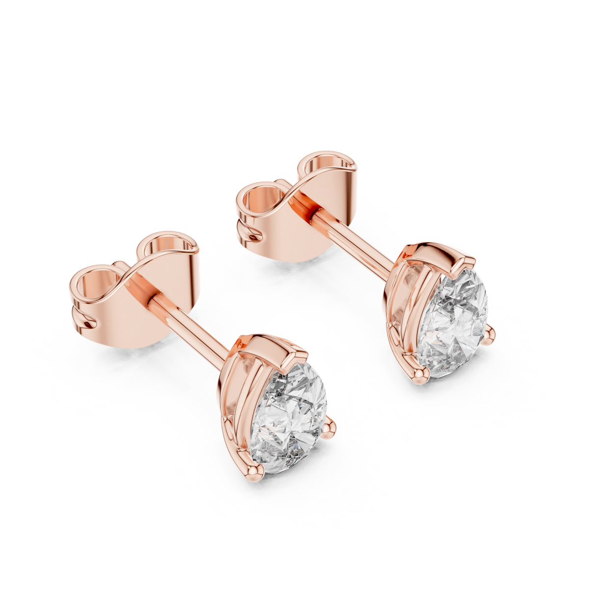 Pear Shaped Lab Diamond Stud Earrings with Classic Three Prong Setting - View 5