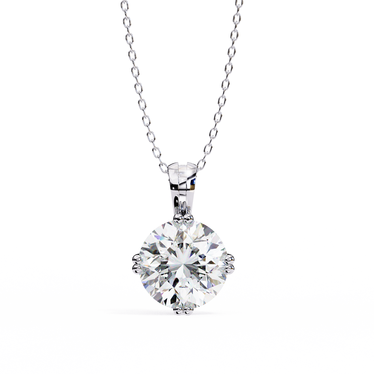 Round Moissanite Diamond Solitaire Double Prong Four Point Pendant - View 7