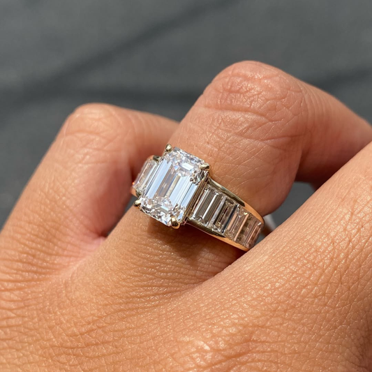 Emerald Cut Lab Grown Diamond Ring With Tapered Baguette Side Stones - View 2