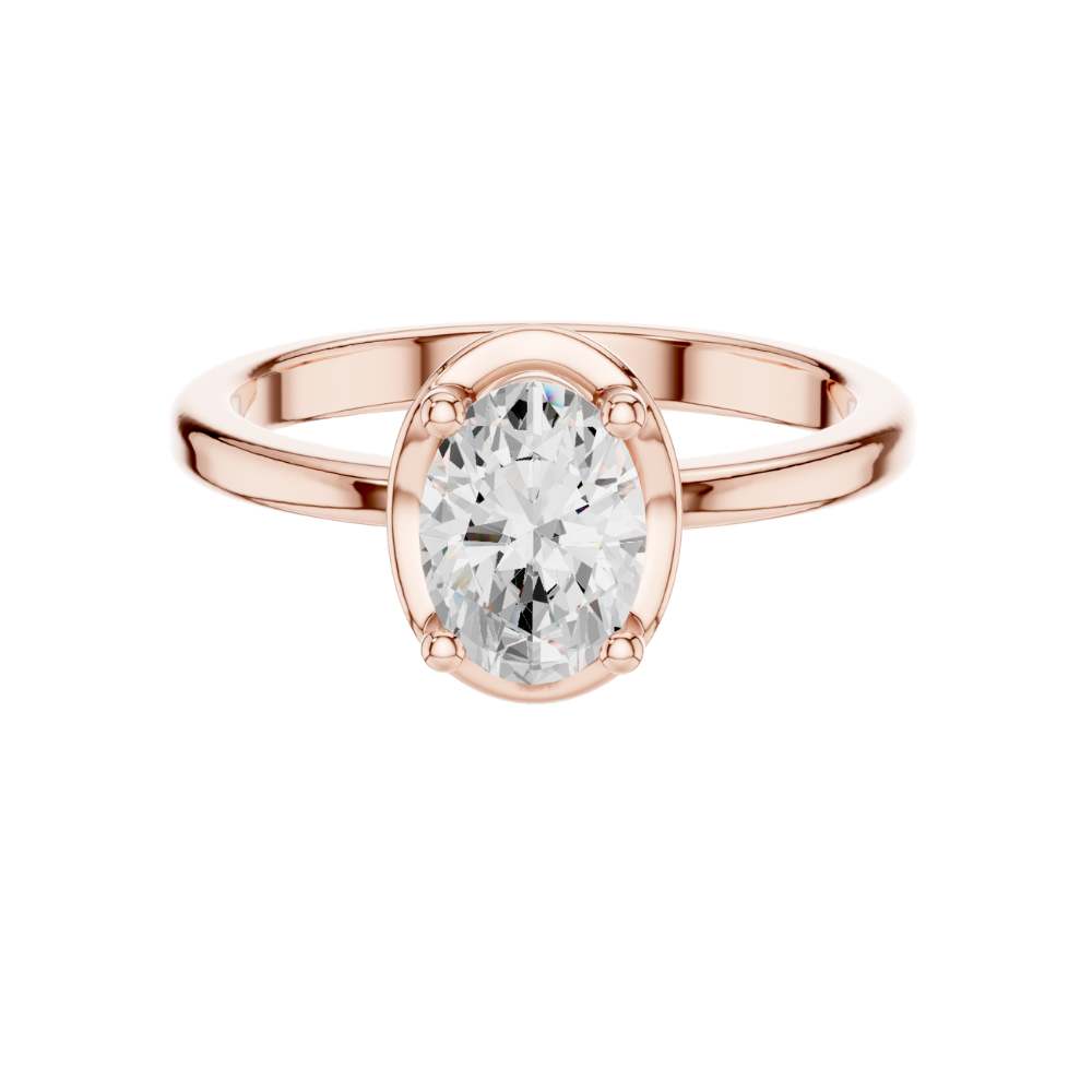Modern Bezel Set Oval Moissanite Diamond Solitaire Engagement Ring - View 2