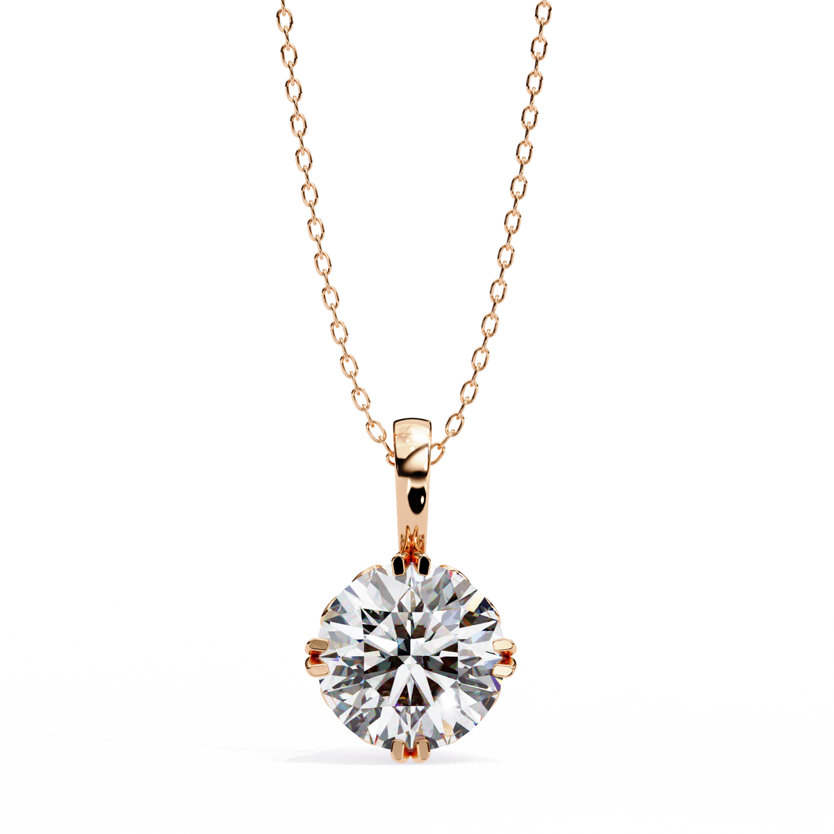 Round Lab Grown Diamond Solitaire Double Prong Pendant - View 3