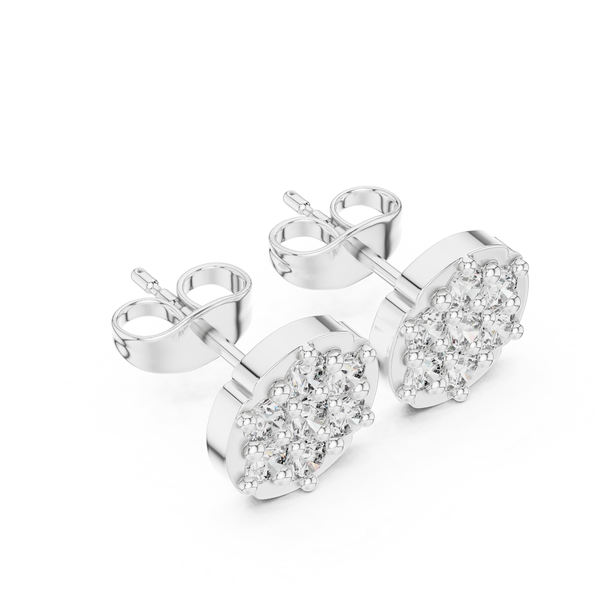 Aurora Halo Blossom Round Lab Diamond Cluster Stud Earrings with Rounded Floral Silhouette - View 6