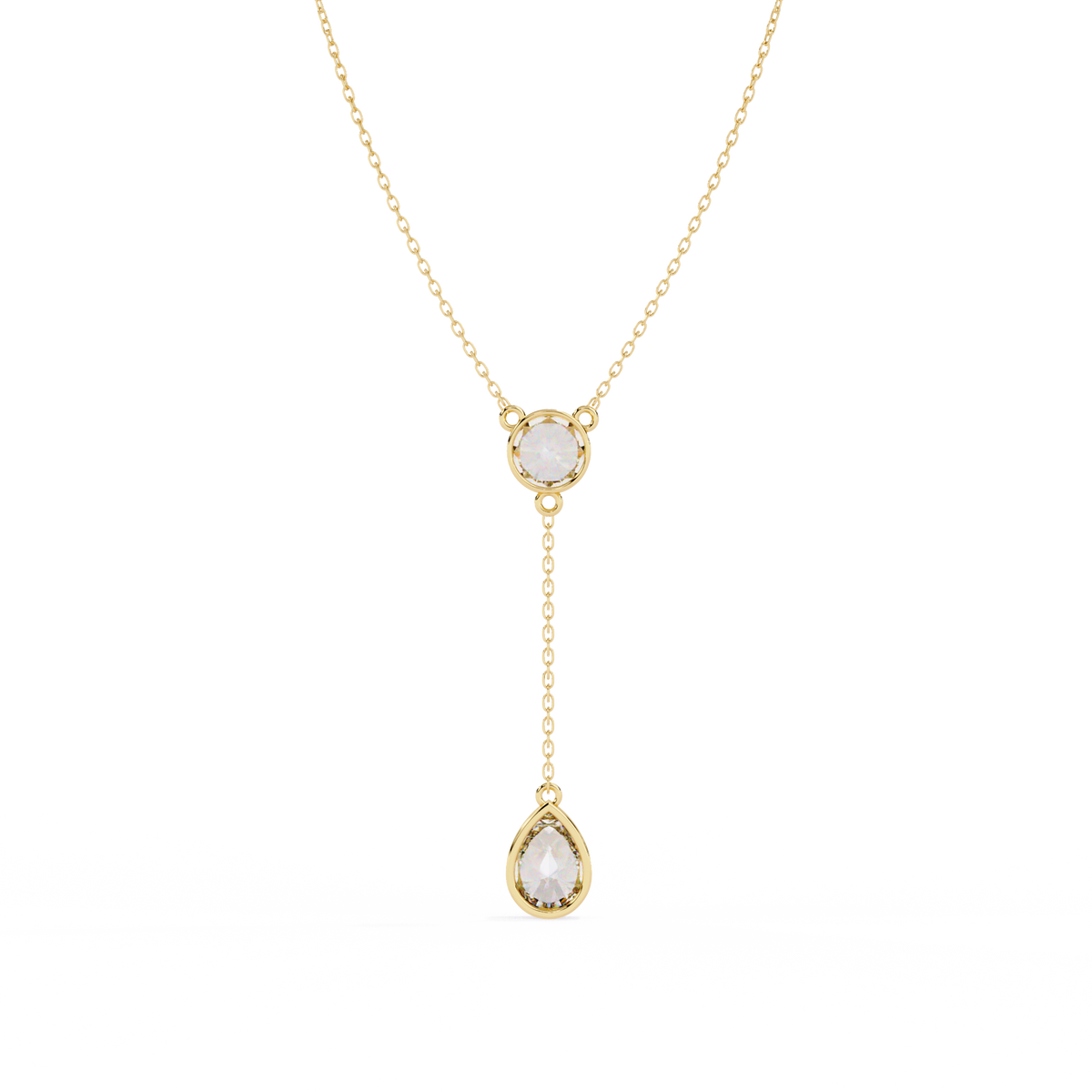 Bezel Set Round with Drop Pear Cut Lab Grown Diamond Necklace - View 8