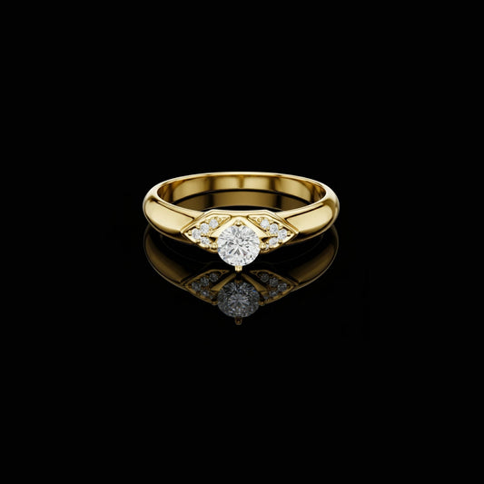 Round Cut Lab Diamond Solitaire Engagement Ring With Pave Accent Shoulders