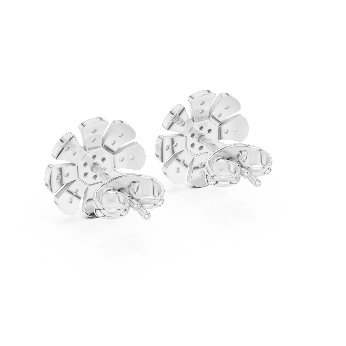 Daisy Floral Stud Earrings with Round Brilliant Moissanite Diamonds - View 10
