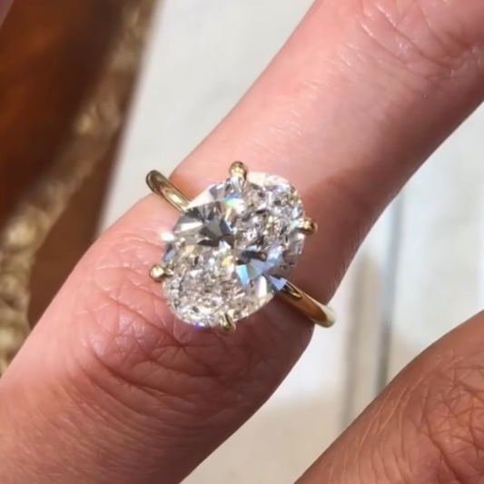 Oval Cut Lab Diamond Solitaire Hidden Halo Delicate Ring - View 2