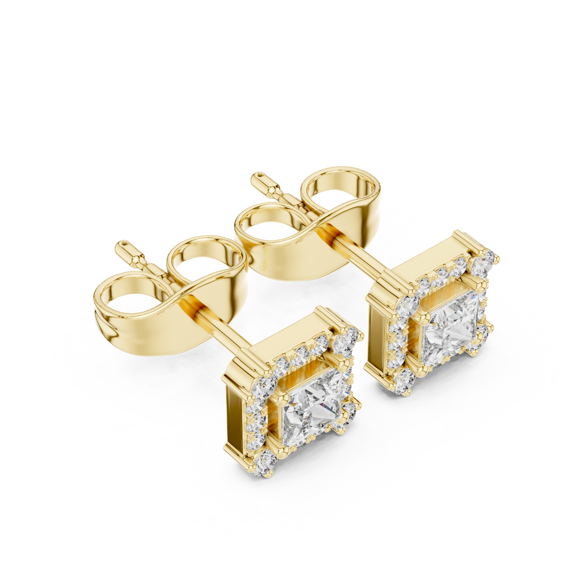 Princess Cut Lab Grown Diamond Square Halo Stud Earring - View 4
