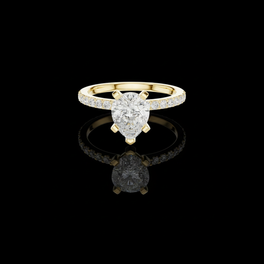 Pear Cut Lab Diamond Solitaire Engagement Rings With Pave Band