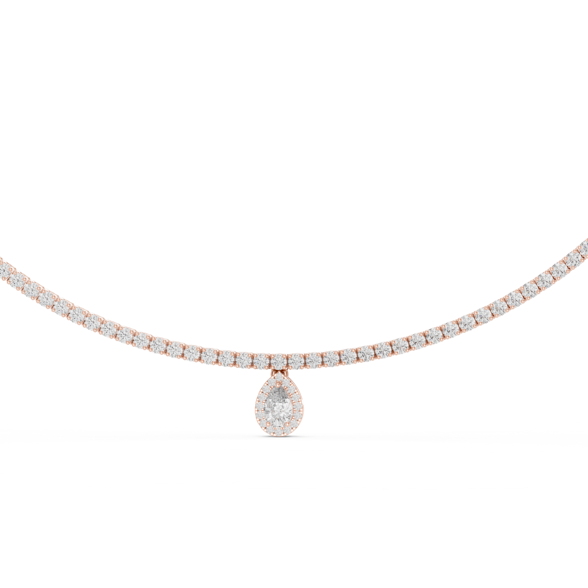 Pear Moissanite Diamond Drop Tennis Necklace with Halo Pendant - View 3