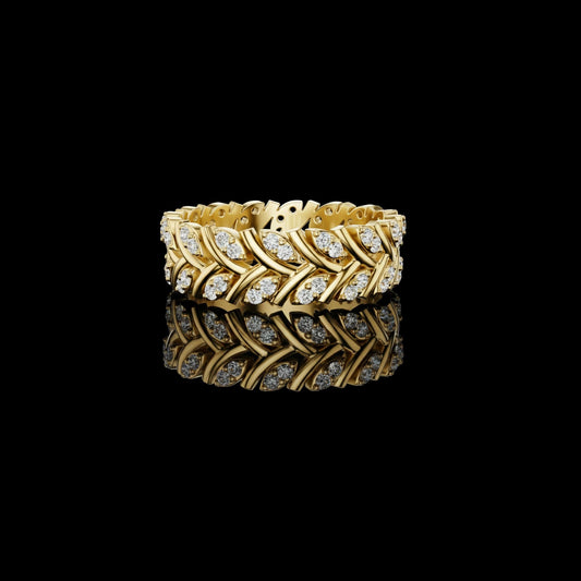 Round Cut Lab Diamond Laurel Leaf Eternity Wedding Band Ring