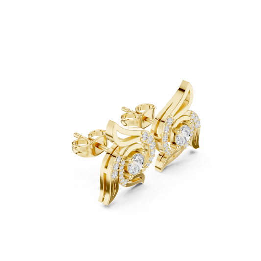 Signature Round Lab Diamond Winged Swirl Stud Earrings - View 2