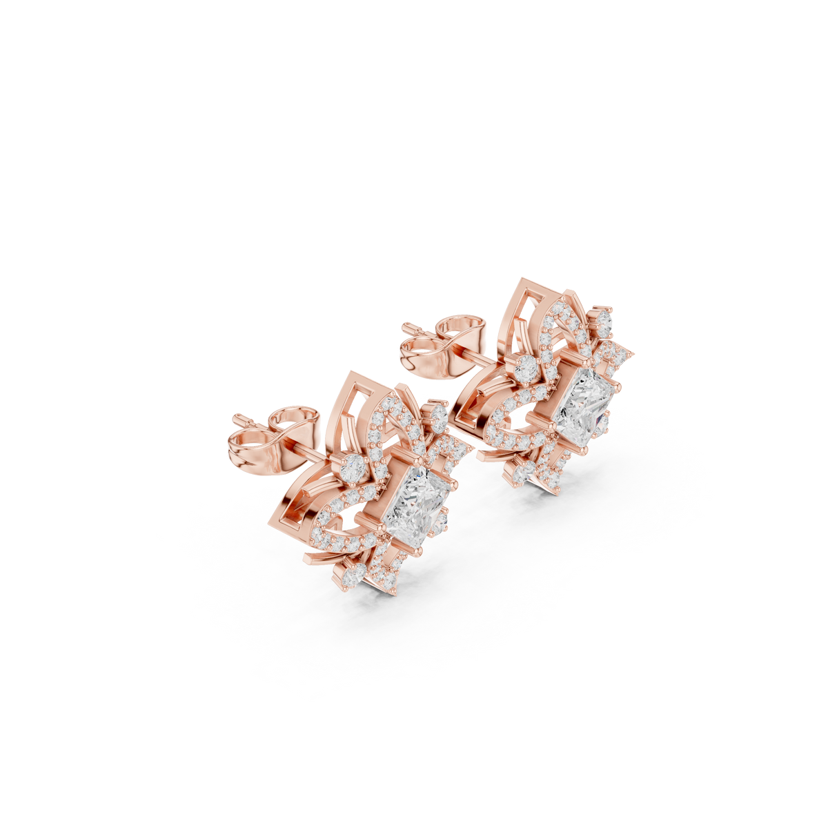 Architectural Wings Princess Shape Moissanite Diamond Stud Earrings For Women - View 3