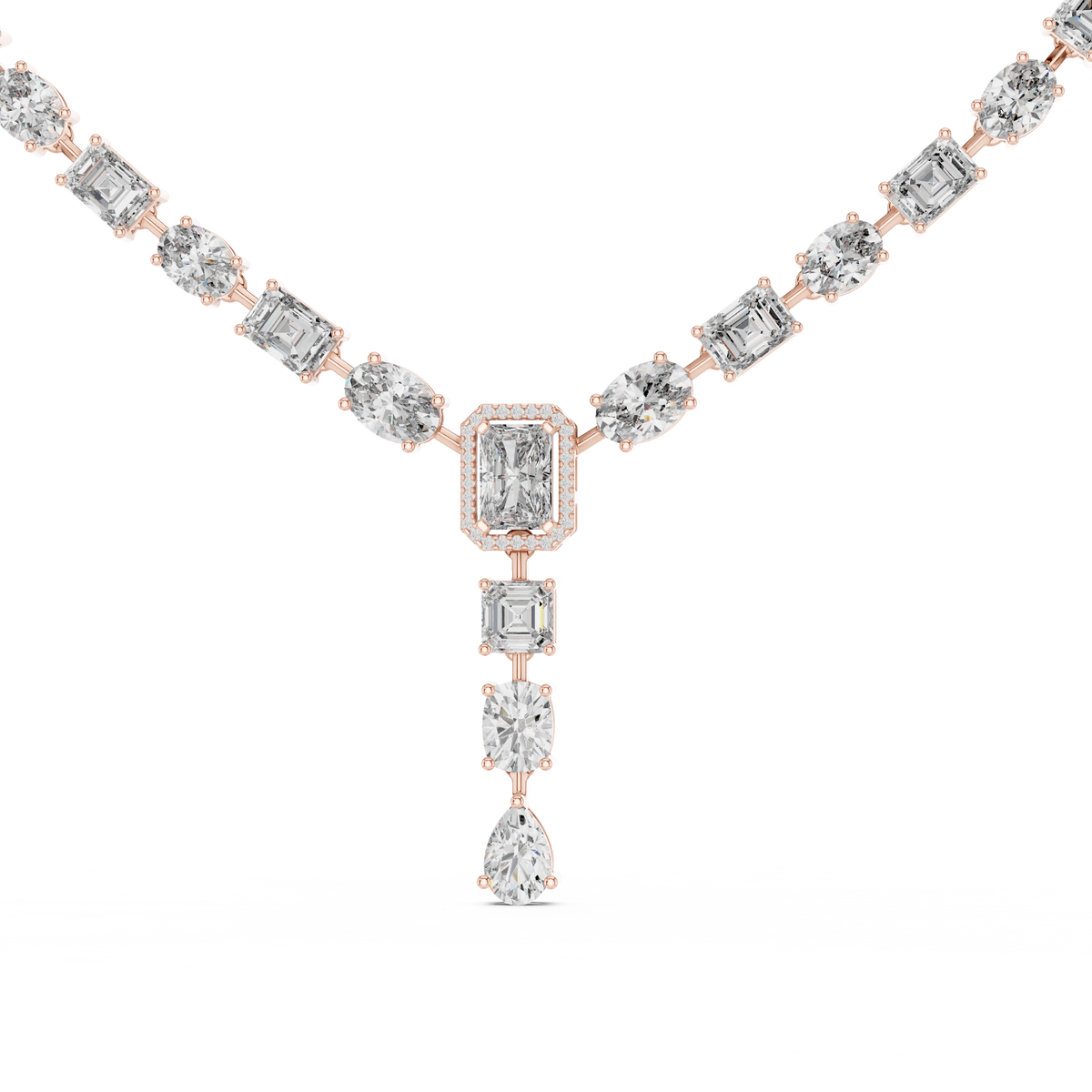 Mixed Cut Diamond Y Necklace with Pear Drop Moissanite Pendant - View 4