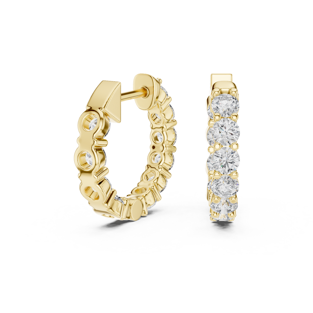 Inside Out Round Moissanite Diamond Shared Prong Huggie Hoop Earrings - View 4