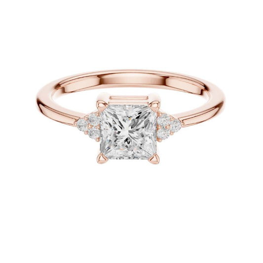 Princess Cut Moissanite Diamond Ring with Round Diamond Accent - View 2