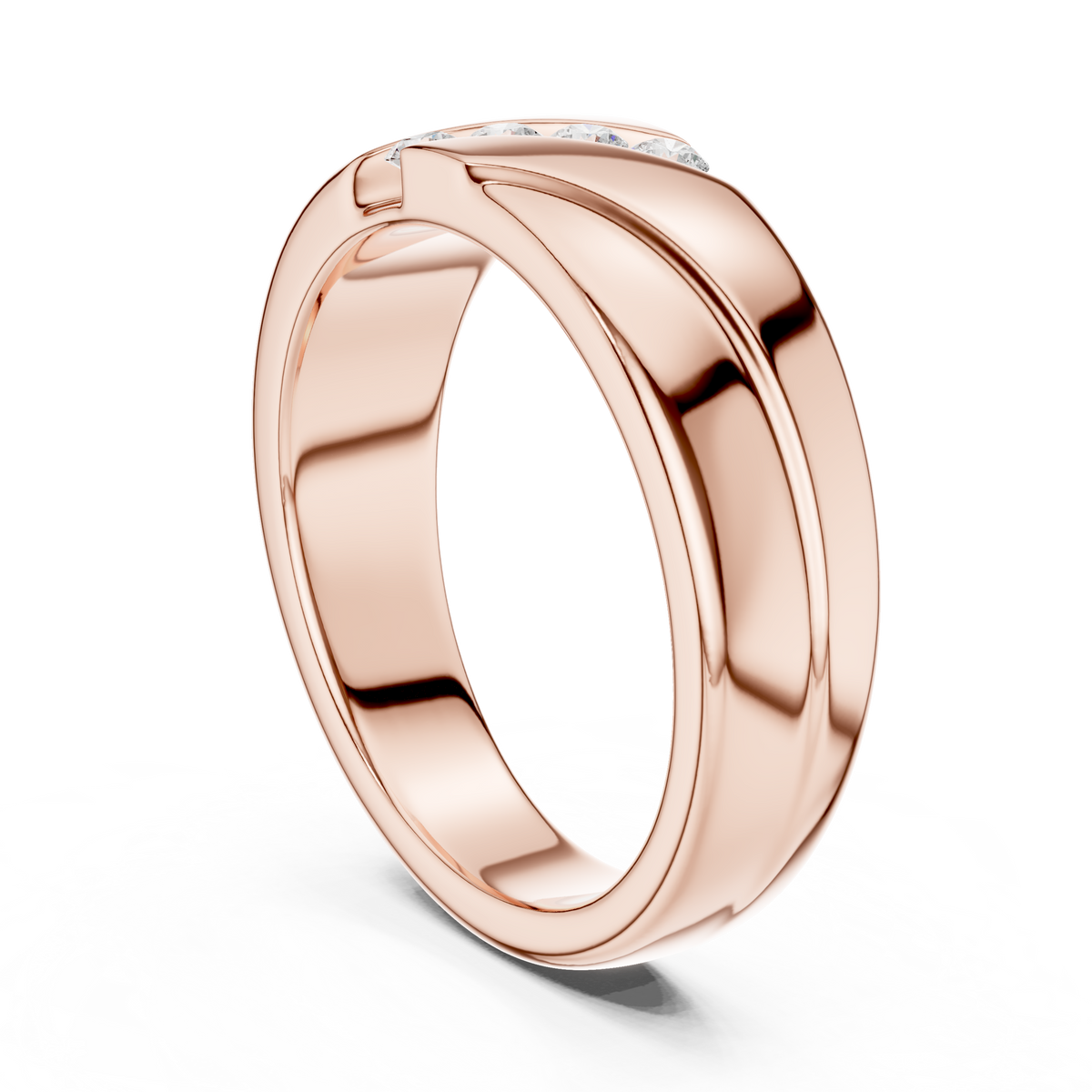 Round Cut Lab Grown Diamond Men's Diagonal 4 Stone Channel Gold Band - View 11
