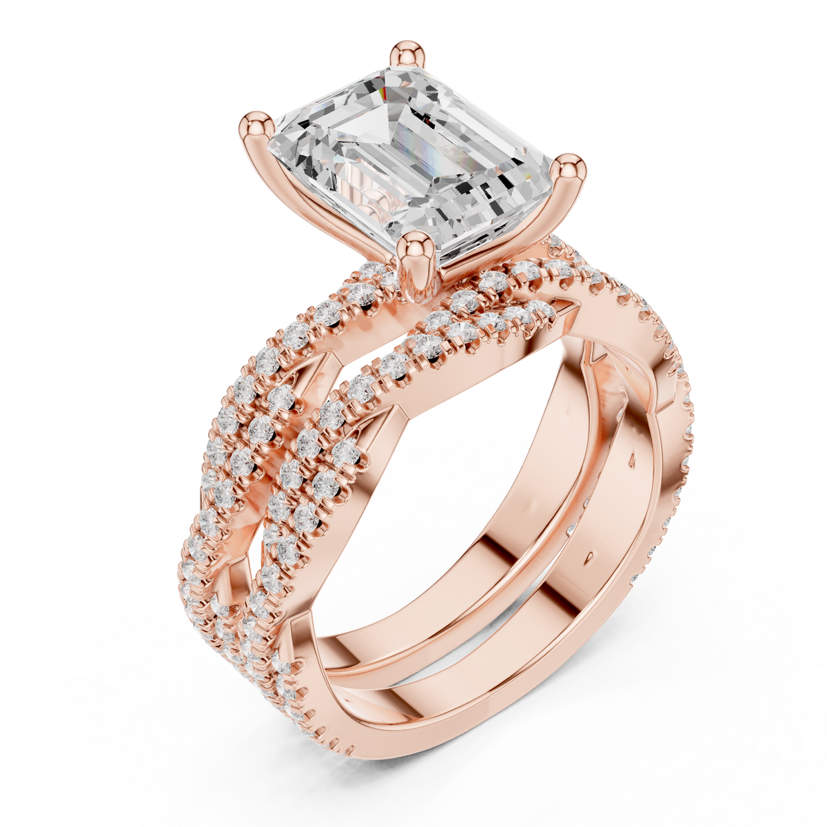 Emerald Cut Lab Grown Diamond Women's Crisscross Split Band Gold Ring - View 5