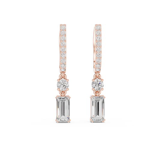 Moissanite Diamond Baguette Geometric Pendant Hoop Earrings - View 2