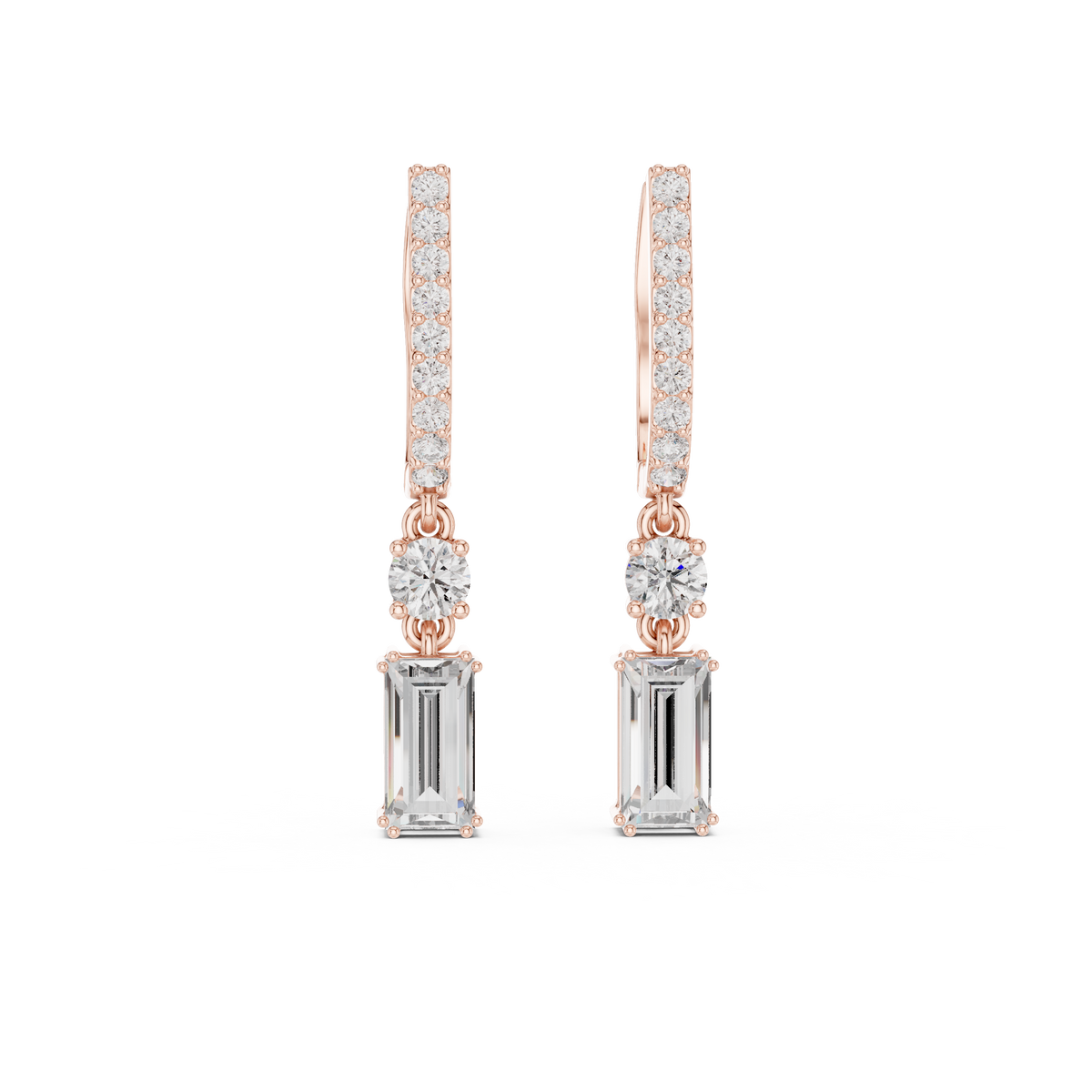 Lab Grown Diamond Baguette Geometric Pendant Hoop Earrings - View 2