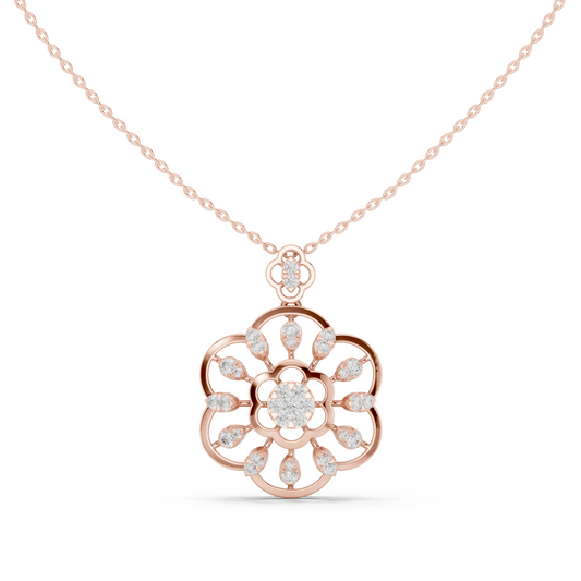Floral Halo Setting Round Moissanite Diamond Pendant - View 2