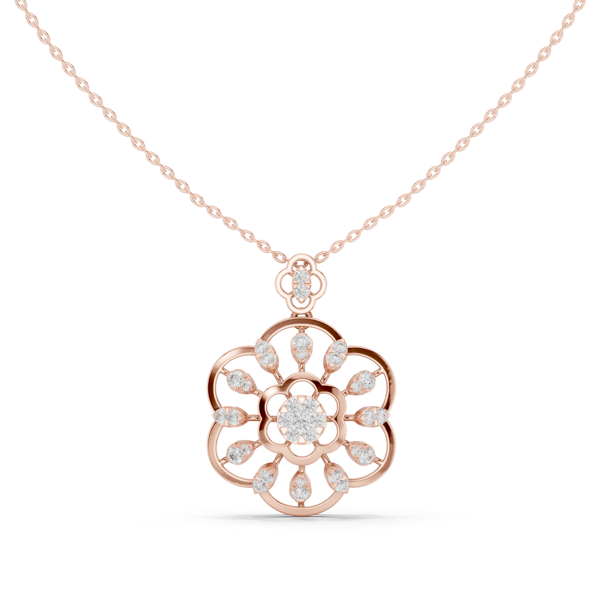 Floral Halo Setting Round Lab Grown Diamond Pendant - View 2