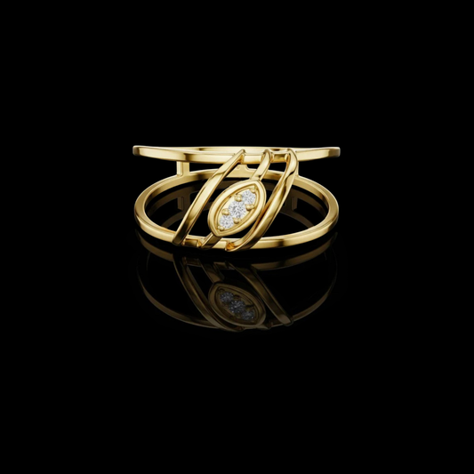 Geometric Double Band Ring with Round Moissanite Diamond Accent