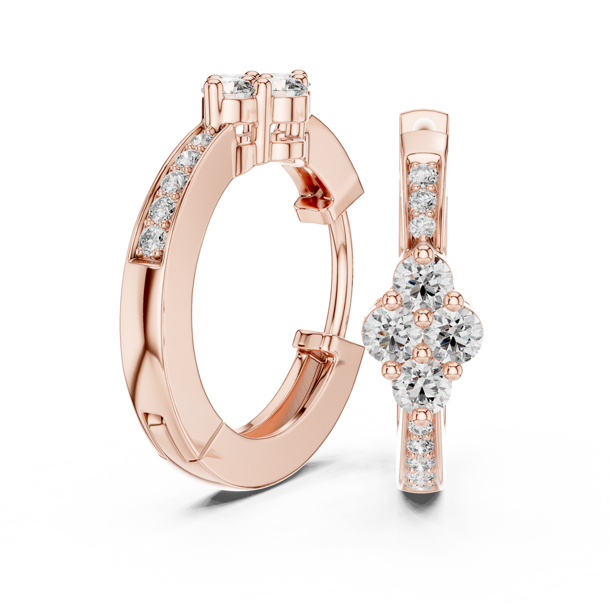 Quad Blossom Flower Cluster Round Moissanite Diamond Huggie Hoop Earring - View 8