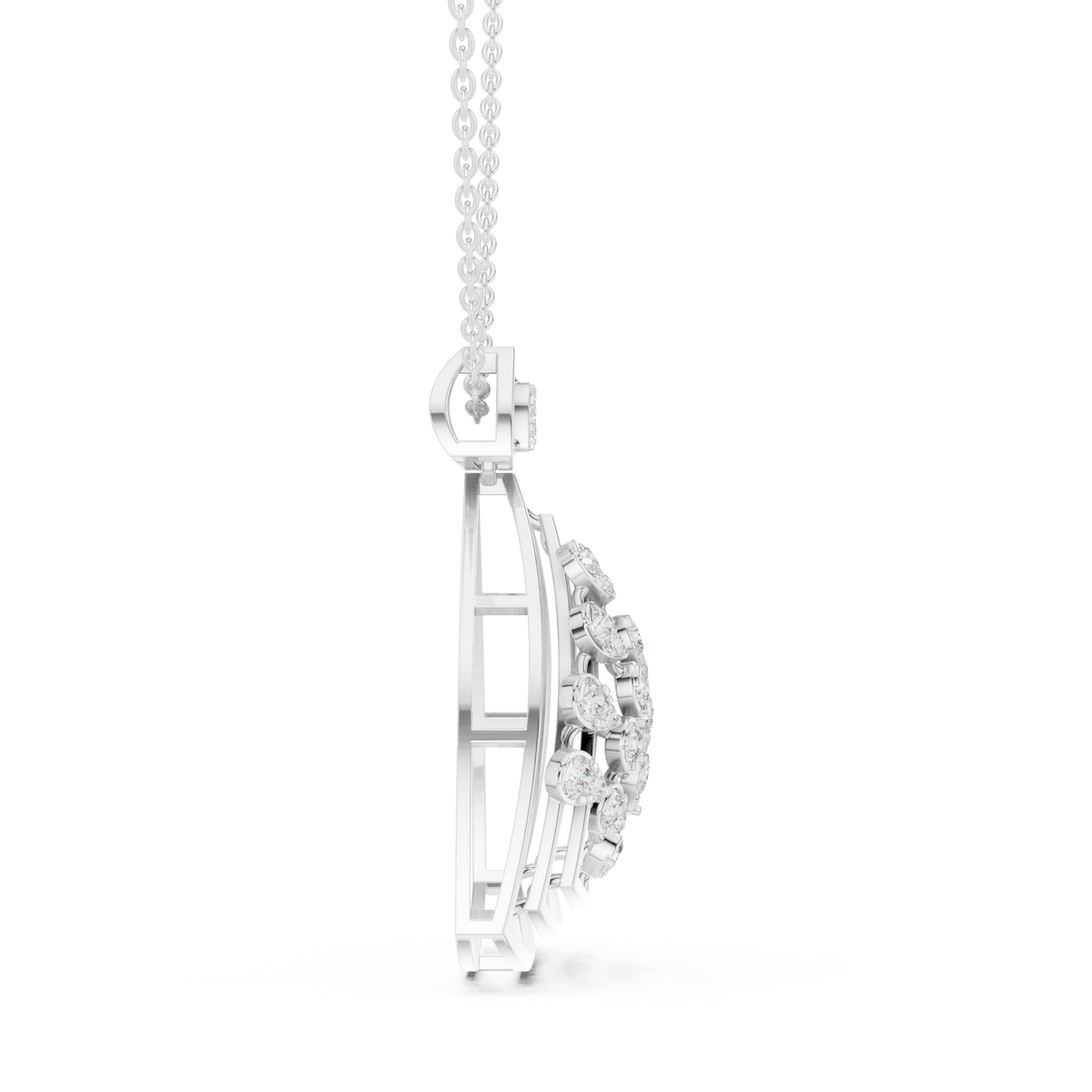 Open Triangle Floral Moissanite Diamond Pendant Necklace - View 6
