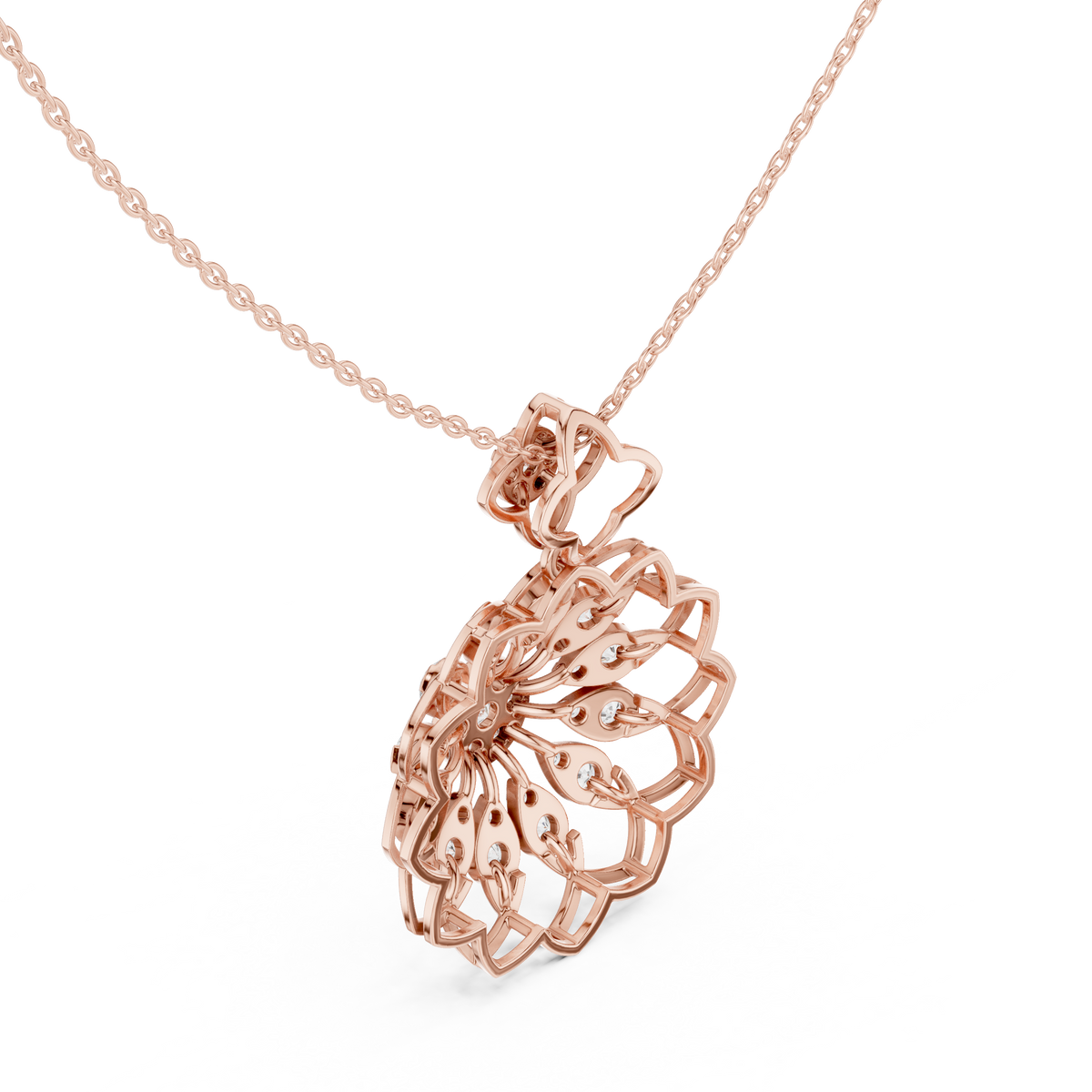 Floret Pattern Layering Pendant with Round Lab Grown Diamond - View 8