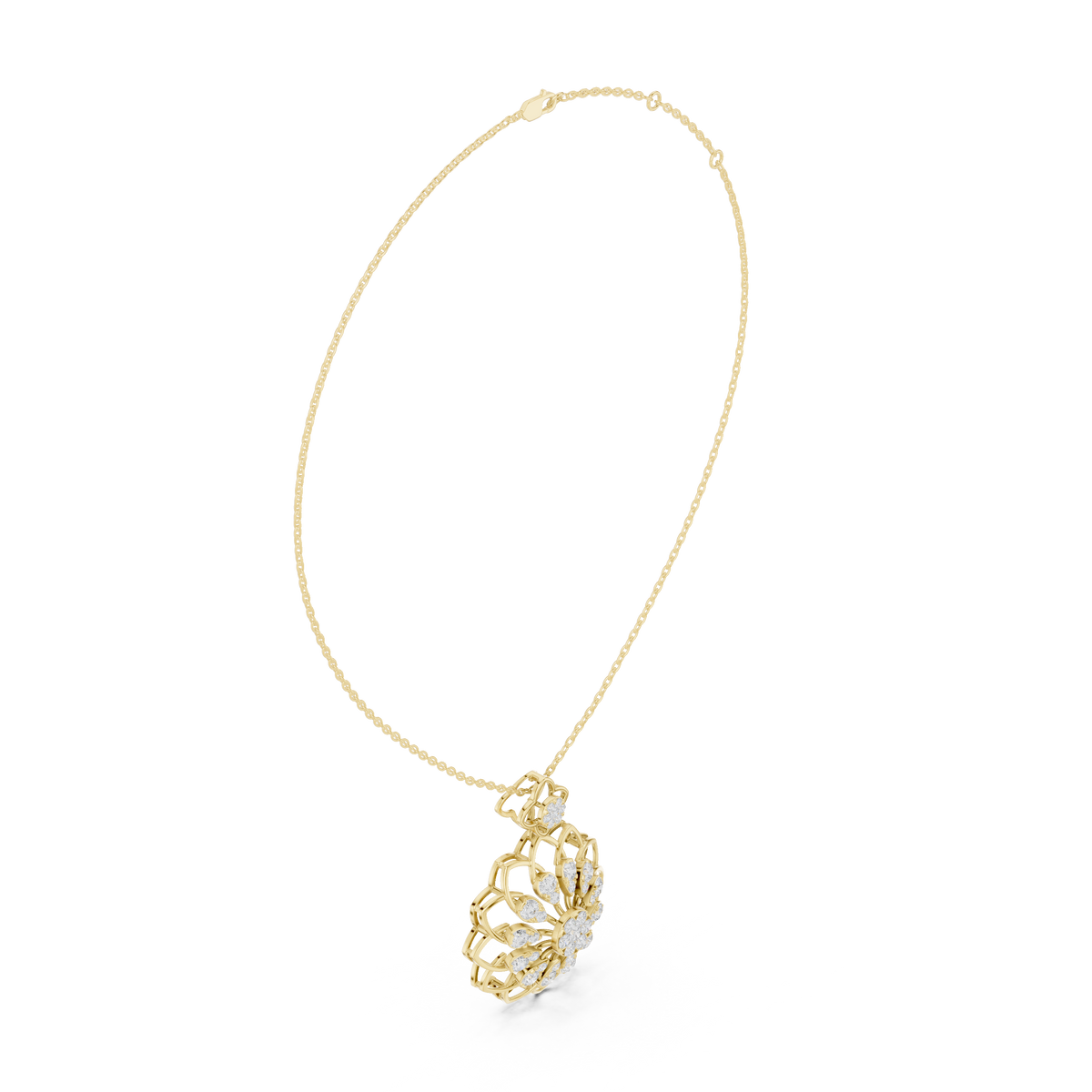 Floret Pattern Layering Pendant with Round Moissanite Diamond - View 10