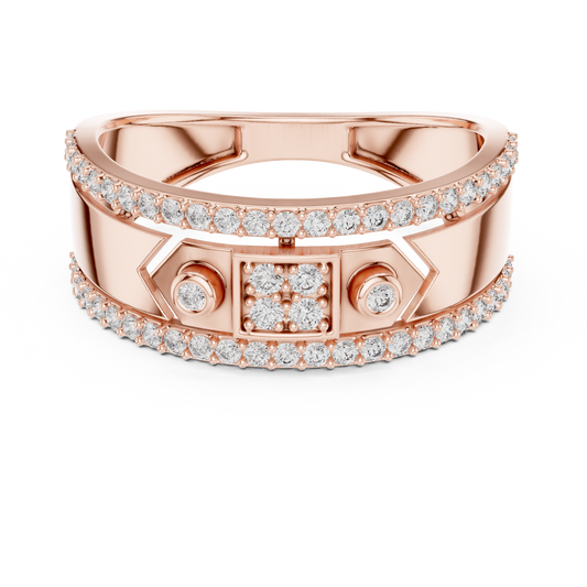 Round Cut Lab Grown Diamond Wide Band Statement Ring - View 2