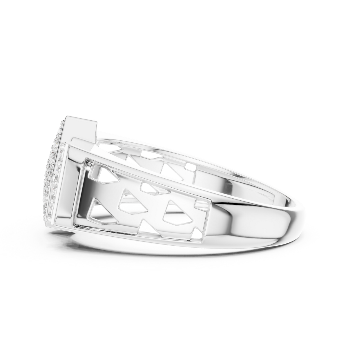 Round Cut Lab Grown Diamond Men's Architectural Vertical Pave Pillar Wedding Ring - View 12