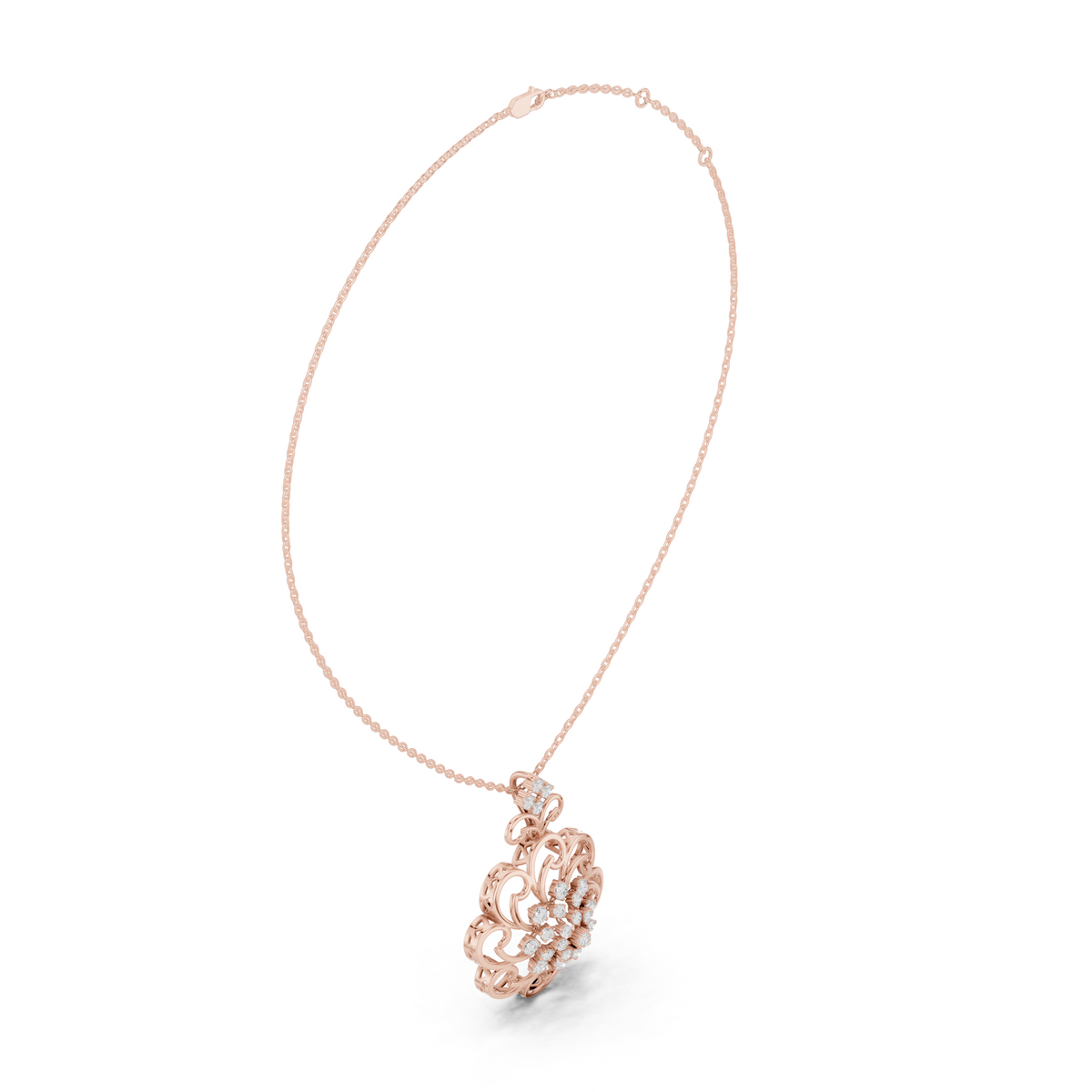 Filigree Open Work Round Moissanite Diamond Pendant Necklace - View 8