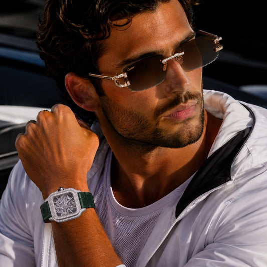 Collection Moissanite Diamond Luxury Open Work Timepiece And Signature Designer Eyewear Set - View 2