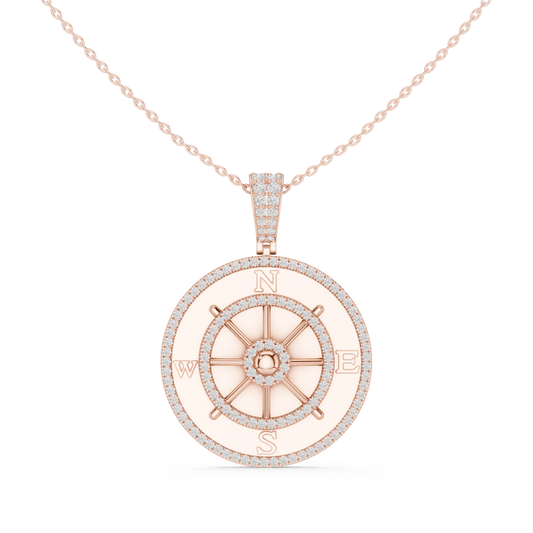 Directional Wheel Pattern Statement Charm Featuring Round Moissanite Diamond - View 2
