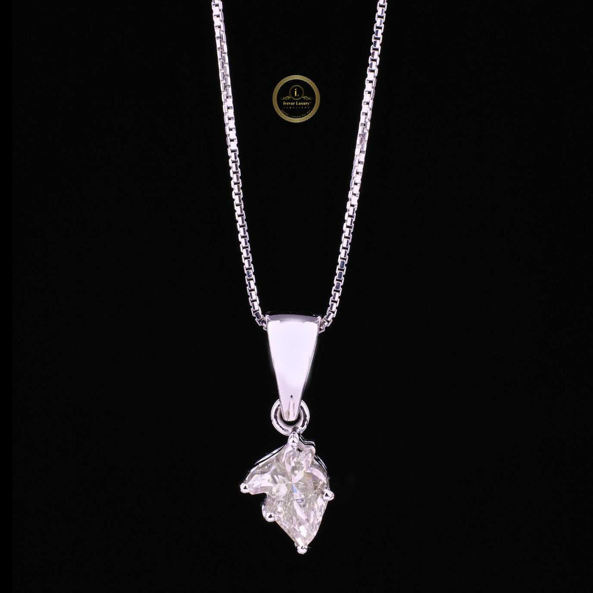 Contemporary Antique Cut Moissanite Diamond Pendant with Box Link Chain