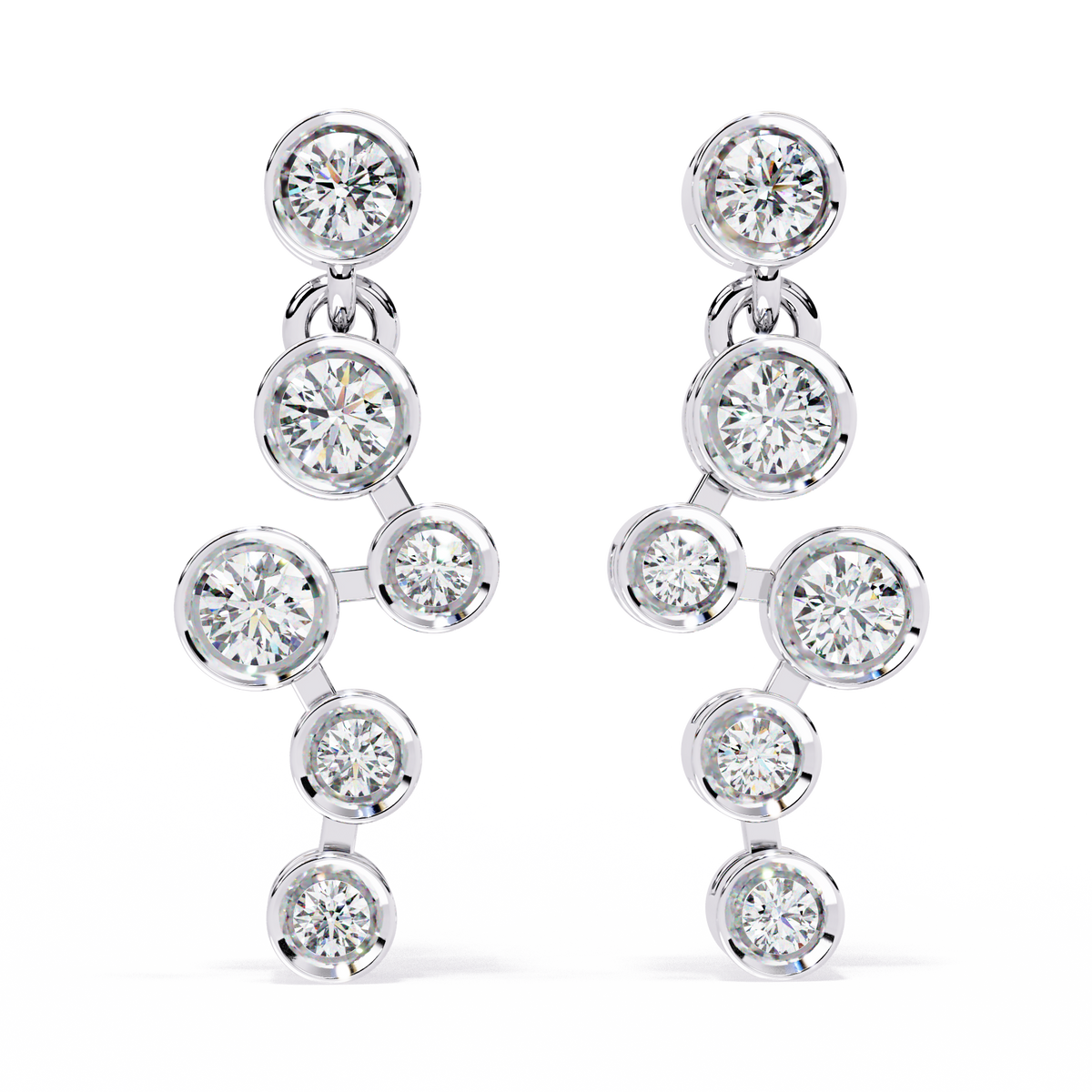 Sophisticated Multi Round Bezel Moissanite Diamond Drop Earrings in Gleaming Gold Finish - View 3