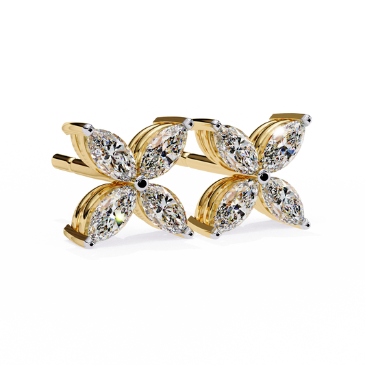 Contemporary Luxury Marquise Cut Lab Grown Diamond Four Petal Floral Stud Earring - View 2