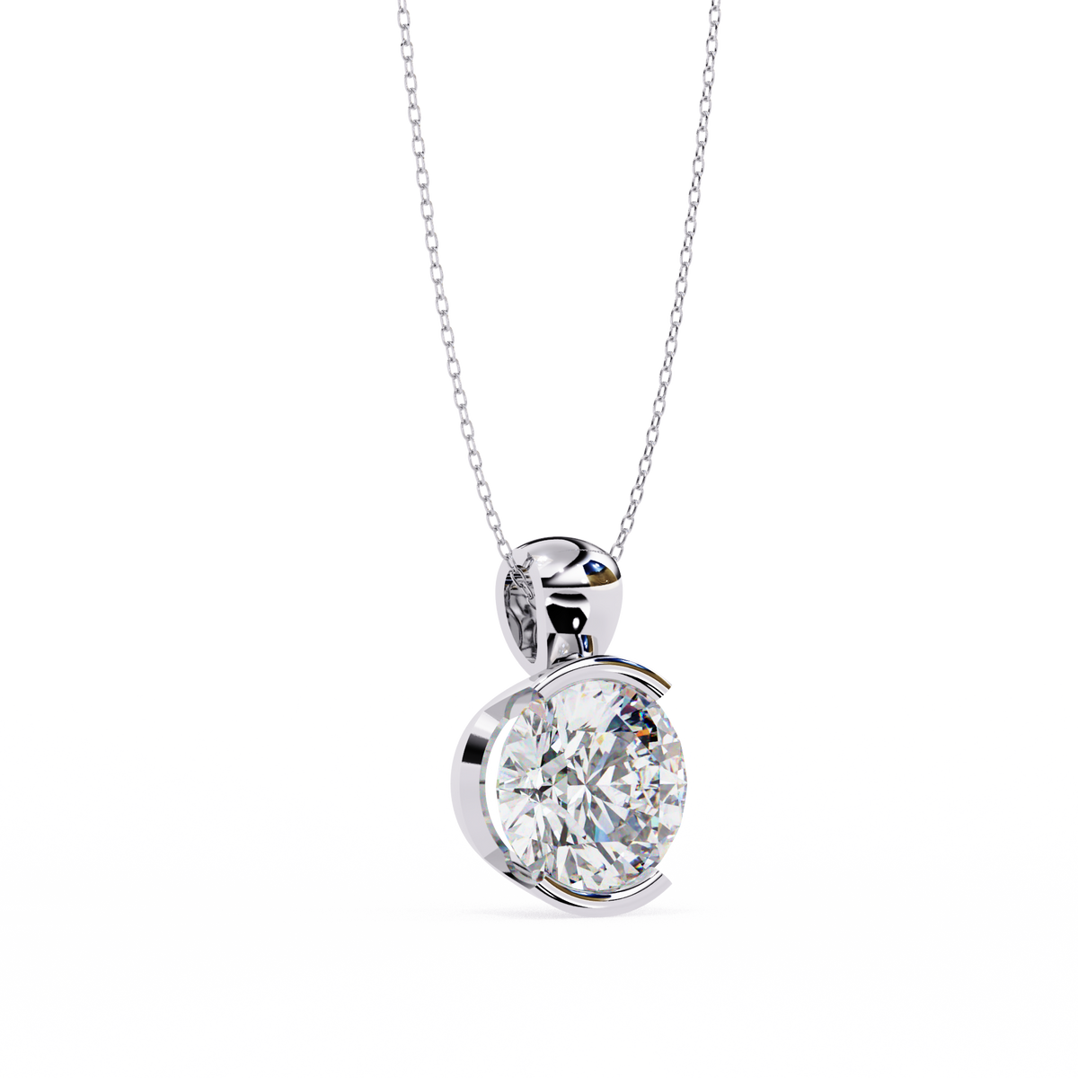 Contemporary Round Lab Grown Diamond Solitaire Partial Bezel Set Pendant - View 7