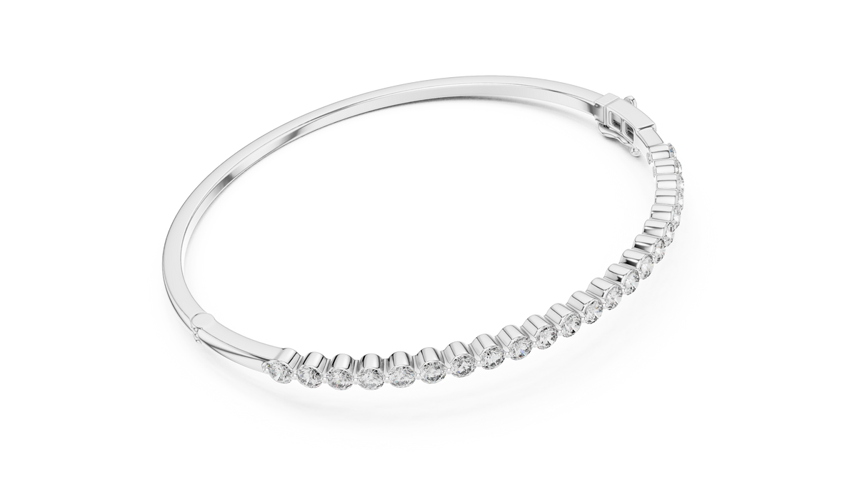 Slim Round Lab Diamond Hinged Bangle Bracelet for Women - View 9