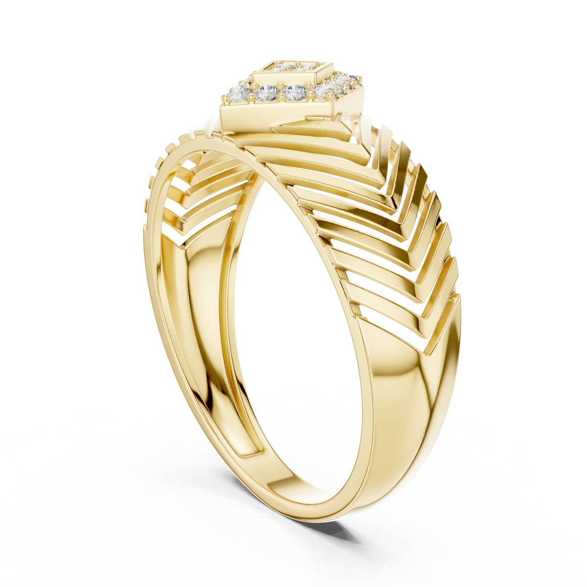Round Lab Grown Diamond Pavé Chevron Statement Ring - View 7