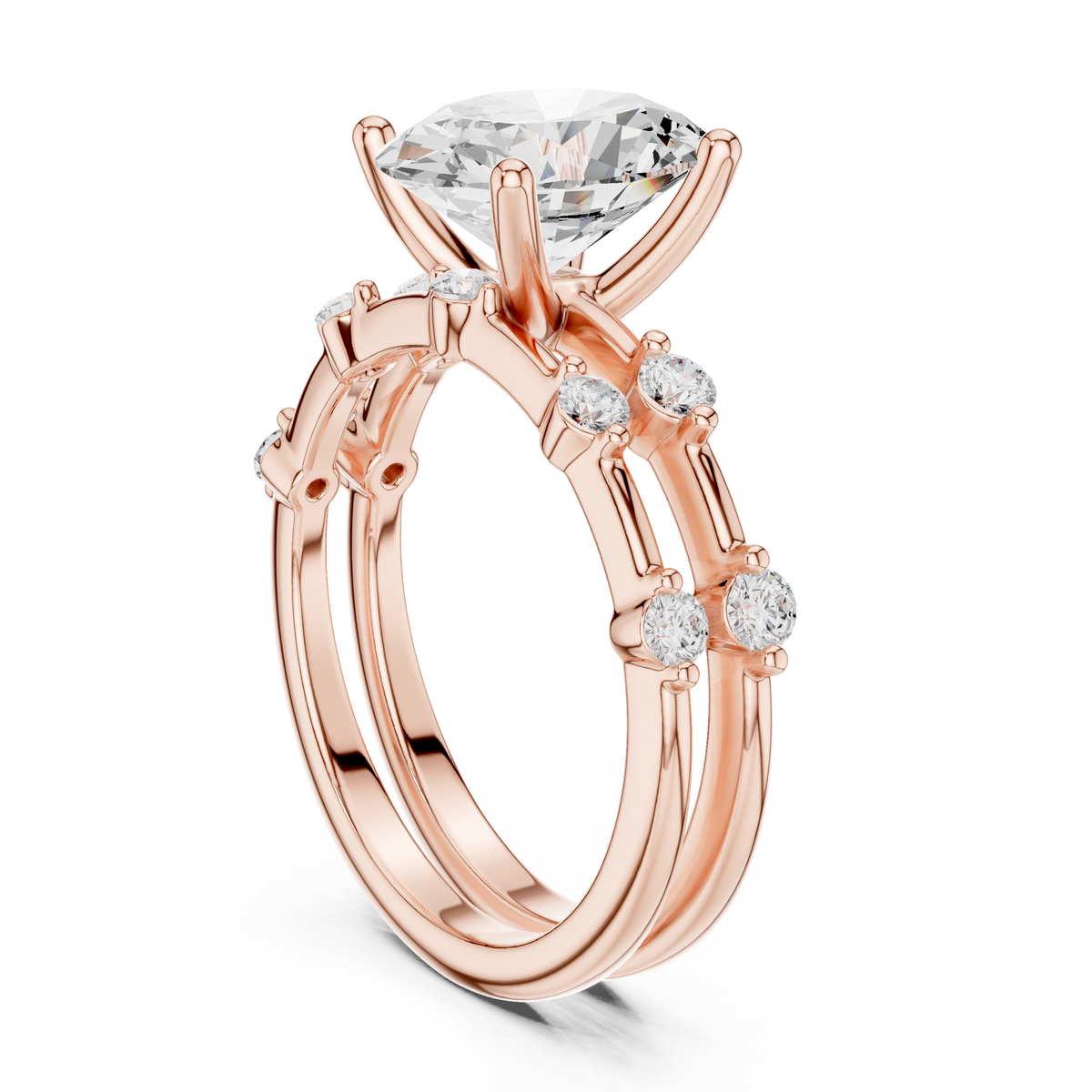 Handcrafted Oval Cut Lab Diamond Split Shank Ring with Diamond Accents - View 11