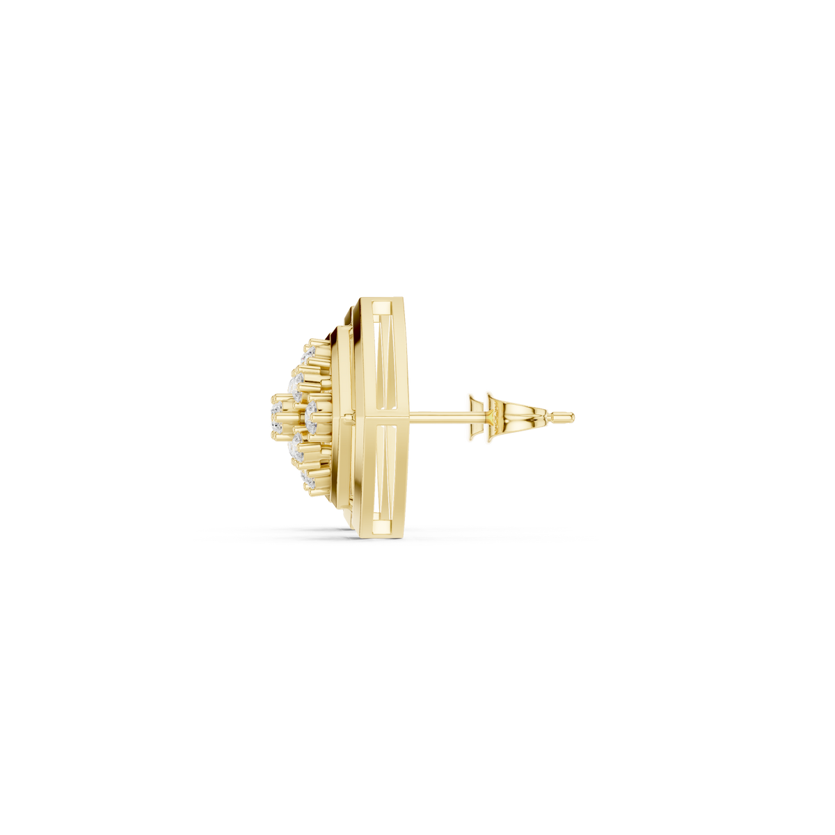 Geometric Cage Round Brilliant Cut Lab Diamond Stud Earrings With Openwork Frame - View 7