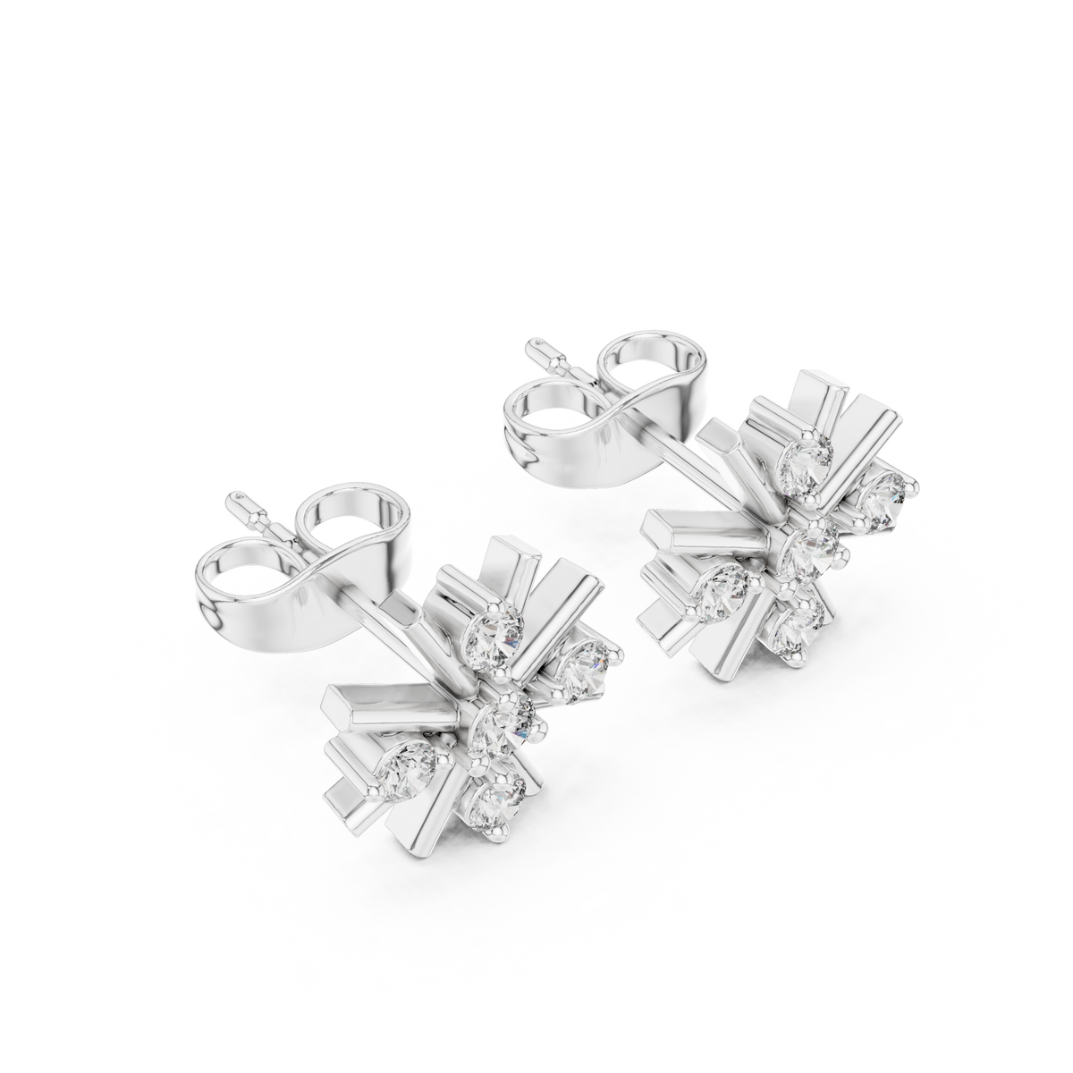 Starburst Sunburst Spoke Round Lab Grown Diamond Geometric Cluster Stud Earring - View 6