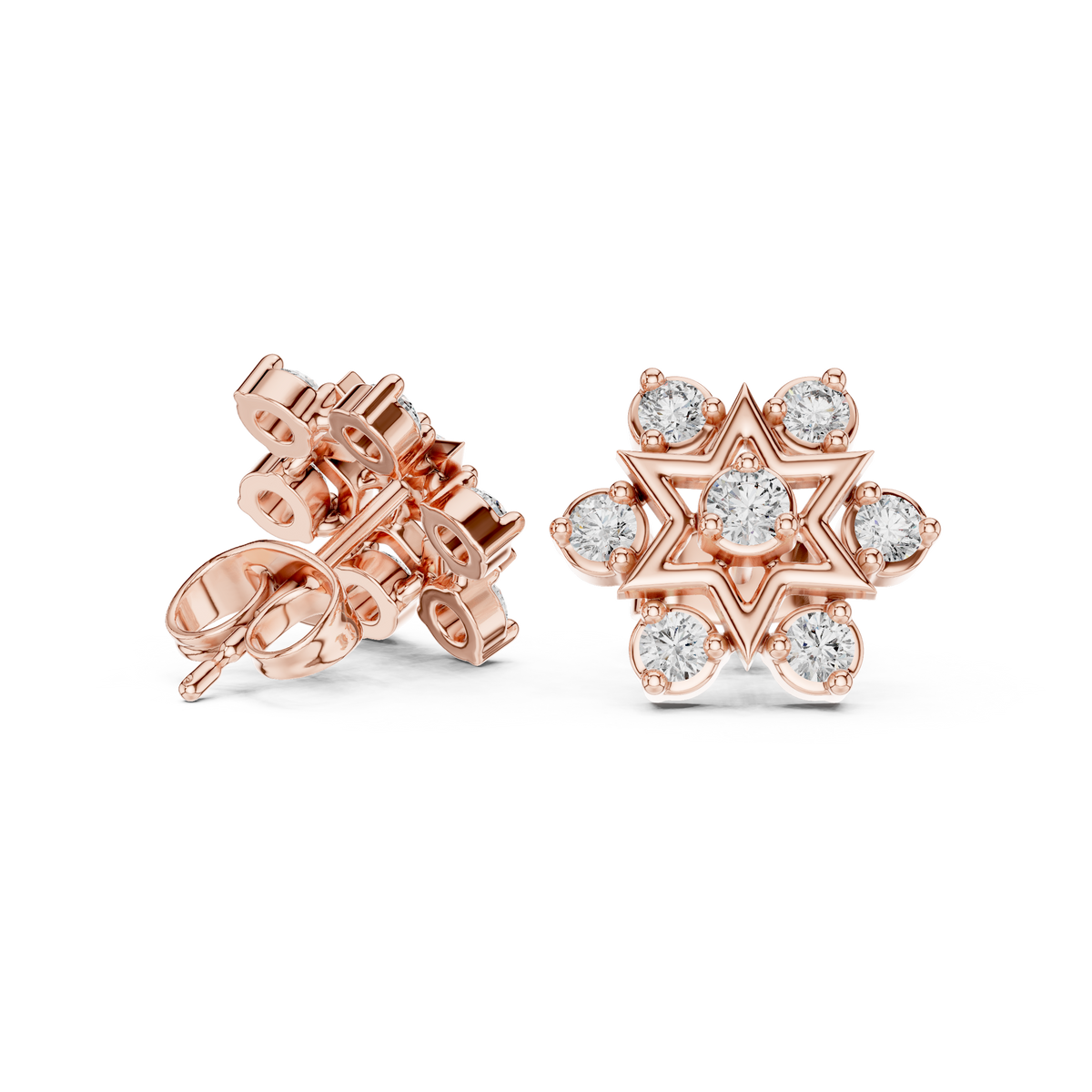 Cluster Round Lab Diamond Star Motif Studs Earring - View 8