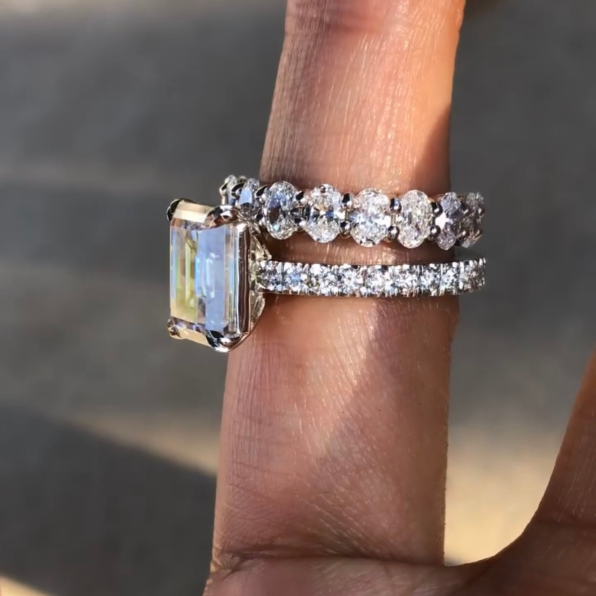 Emerald Cut Moissanite Diamond Women's Double Claw Eternity Bridal Set - View 5