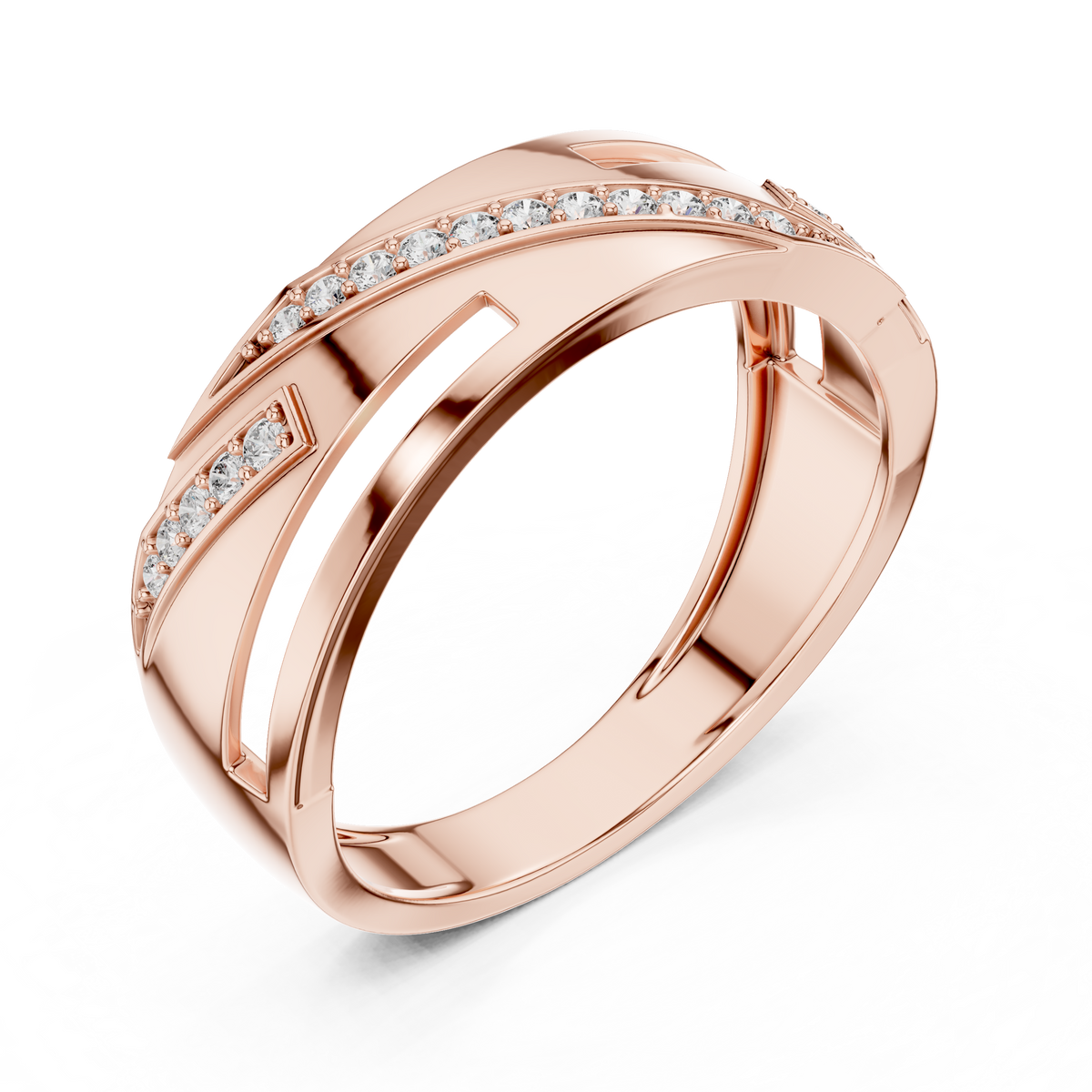Round Cut Moissanite Diamond Men's Unique Architectural Bypass Engagement Ring - View 5
