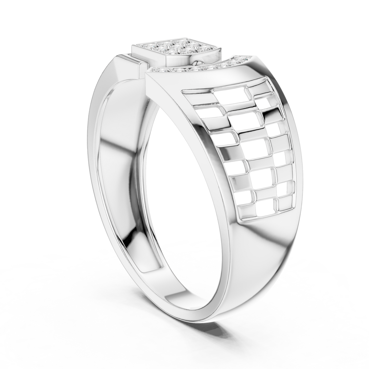 Round Cut Moissanite Diamond Men's Square Cluster & Curved Arc Ring - View 9