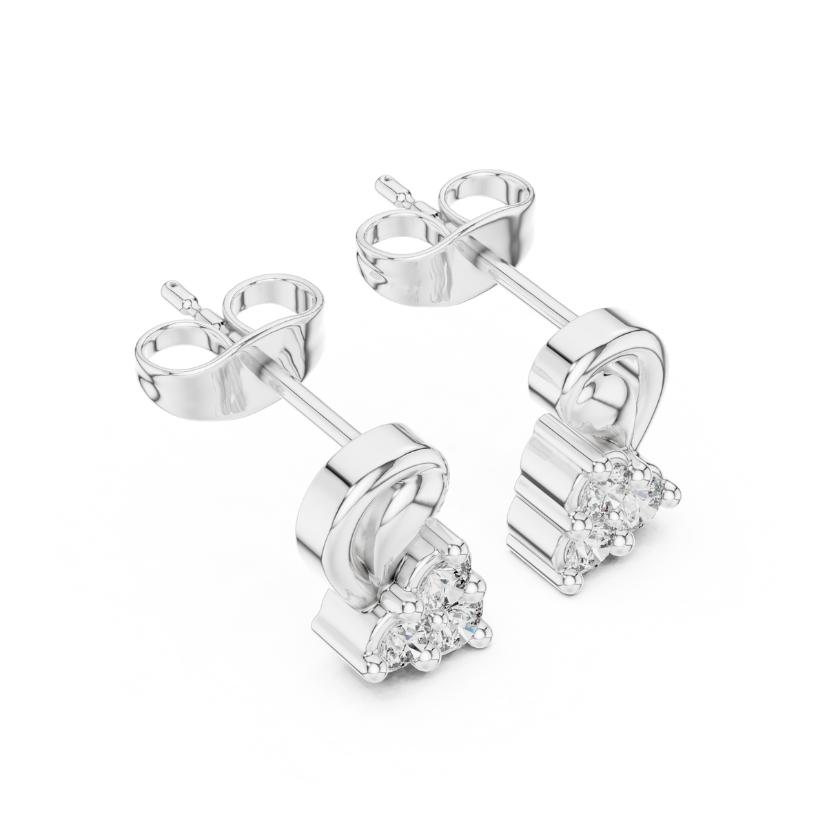 Exclusive Round Cut Lab Diamond Cluster Stud Earrings with Sculpted Curved Design - View 6