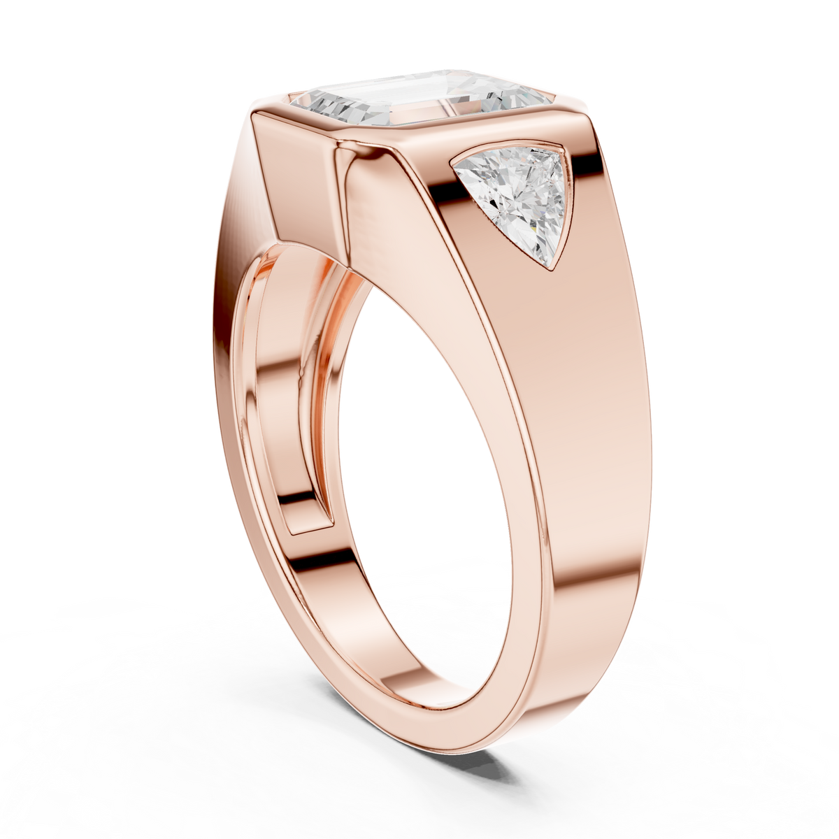 Emerald Cut Lab Grown Diamond Signet Ring With Trillion Accents - View 11